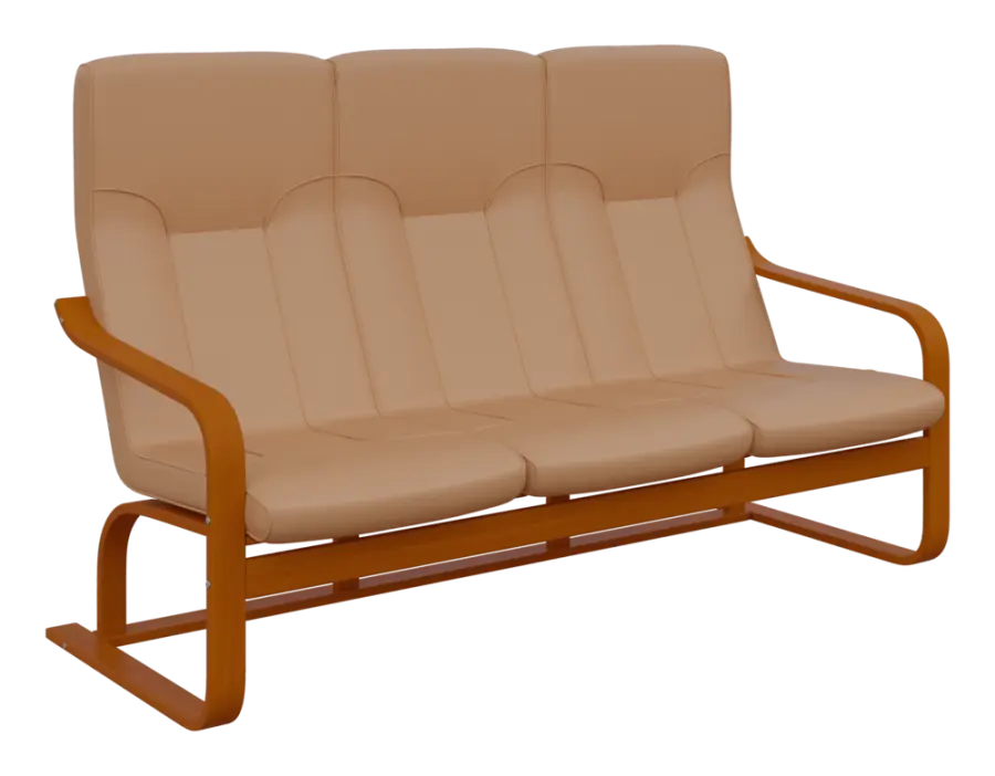 BO - 3 trojkřeslo, dřevěná kostra, moření třešeň, koženka HOLY BE 3, světlá káva